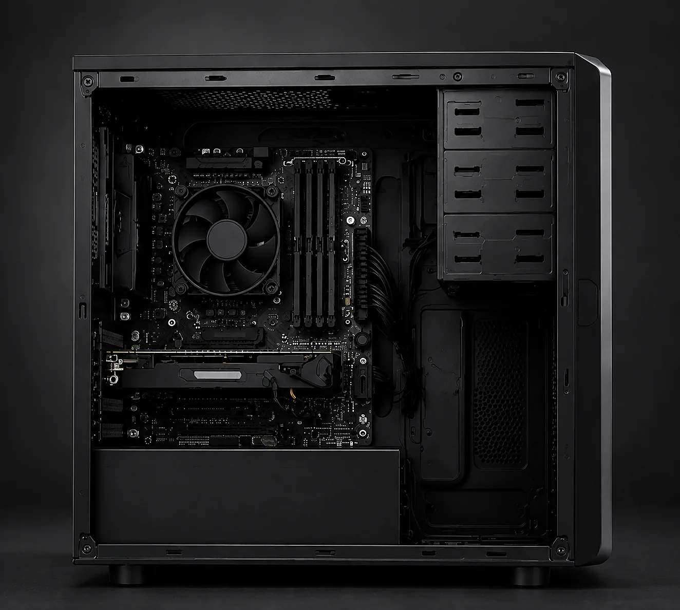 Interior view of a Litset desktop tower's internal components